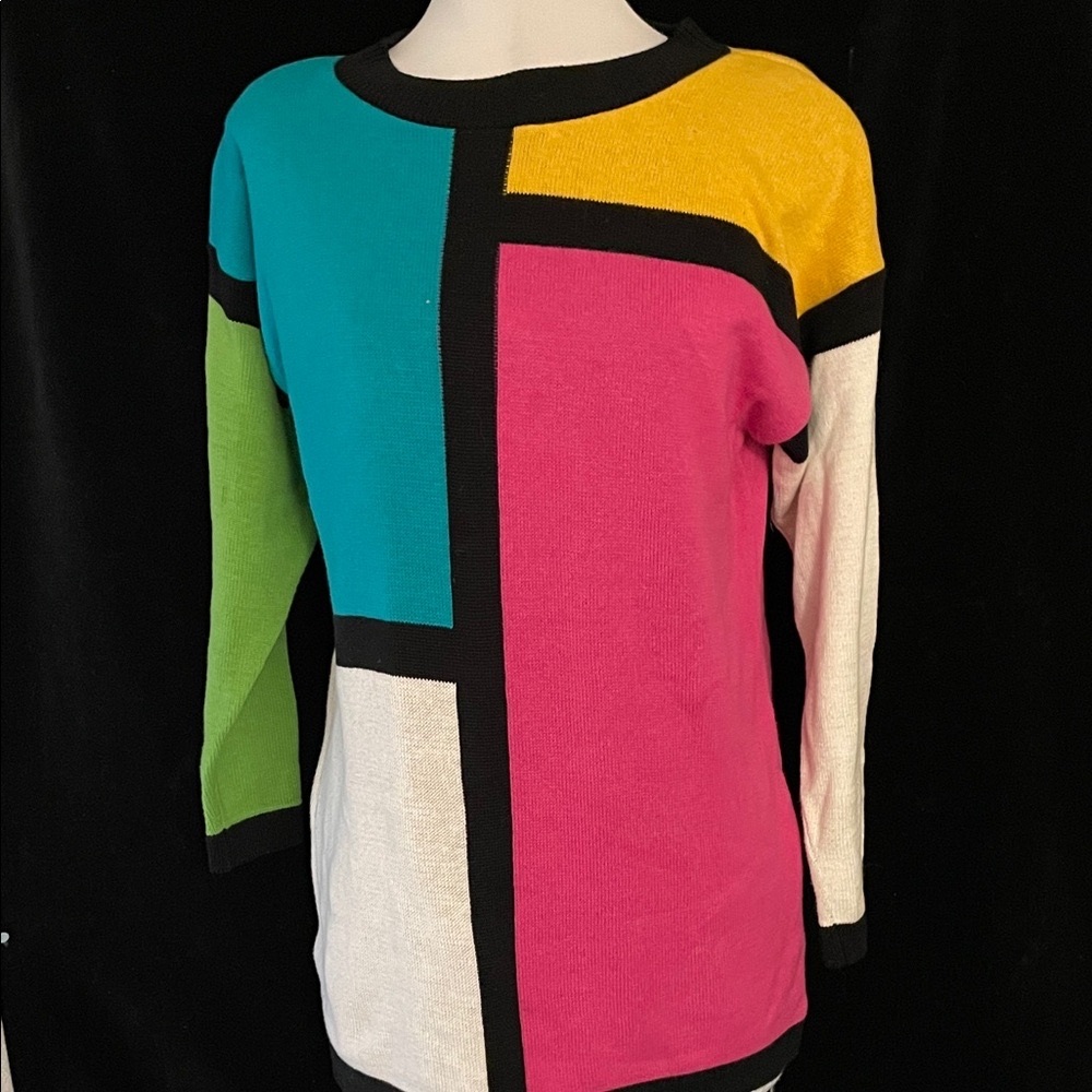 Women’s EUC VINTAGE MADE IN YSA DALIA MCKAIN Color Block Women's Sweater Sz S